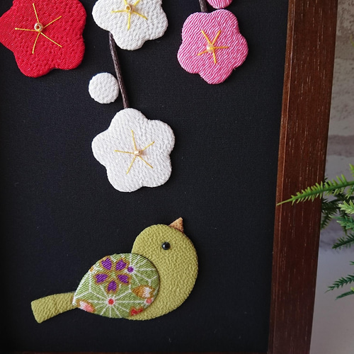 梅とウグイス 早春のちりめん押し絵 その他インテリア雑貨 夢さき 通販