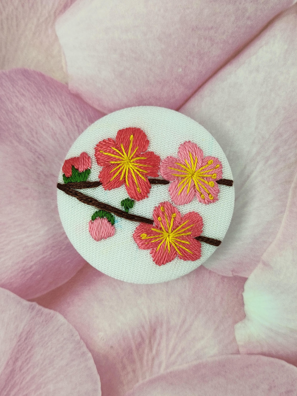 【受注製作】梅の花刺繍ブローチ　春　ピンク　入学式　卒業式　ひな祭り 3枚目の画像