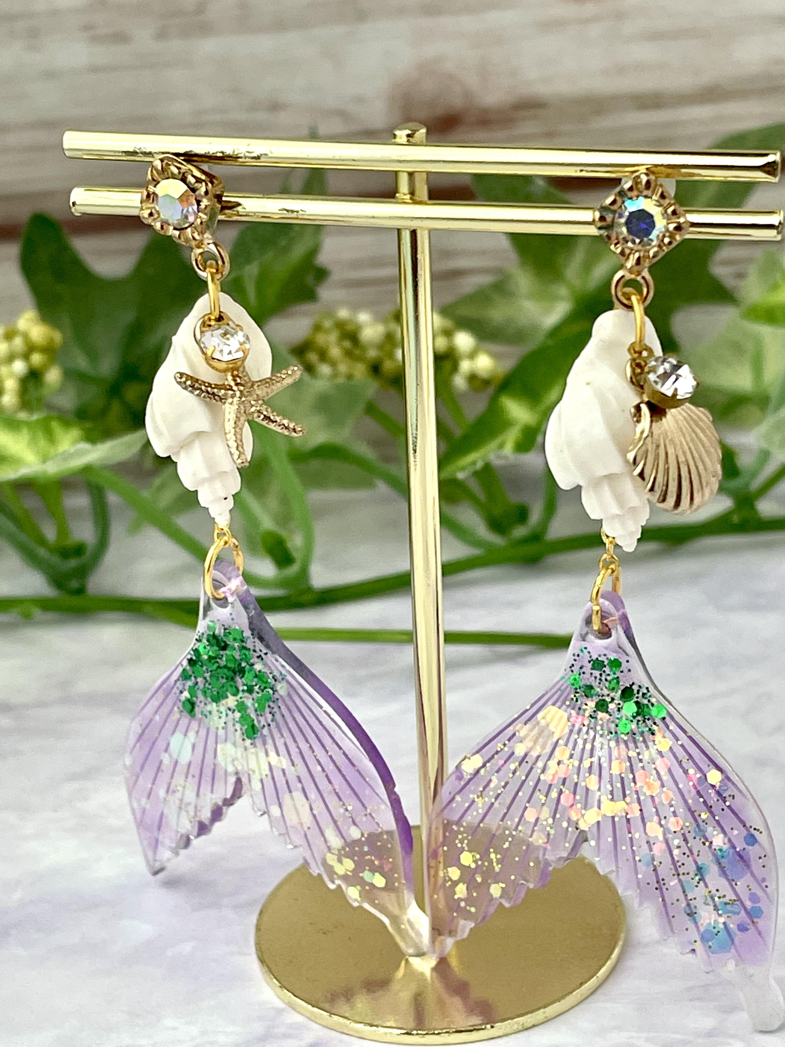 494　パープル　マーブル　ゴールド　ピアス　イヤリング　ハンドメイド