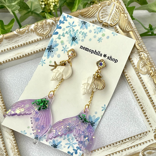494　パープル　マーブル　ゴールド　ピアス　イヤリング　ハンドメイド 55ba272e79293f29b4ca1c2c11c80a