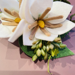 フェルト　花　クチナシとアネモネのコサージュ　ブローチ　ドライフラワー　紫陽花　入学式 4枚目の画像