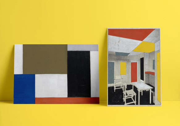 【NO.345】室内のレトロモダンでスタイリッシュなアートポスターグリッド模様家具モードモッズ個性的トリコロールB3B2 9枚目の画像