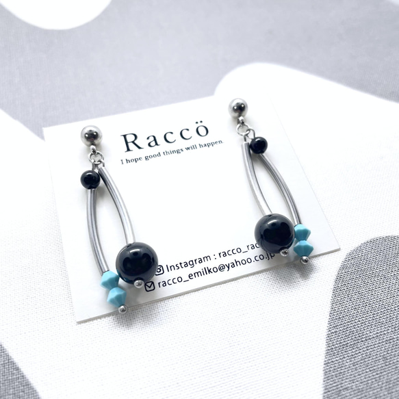 black & swarovski  pierce (ターコイズ)ステンレスピアス 3枚目の画像