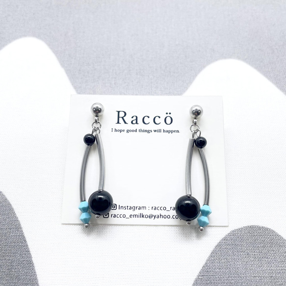 black & swarovski  pierce (ターコイズ)ステンレスピアス 1枚目の画像