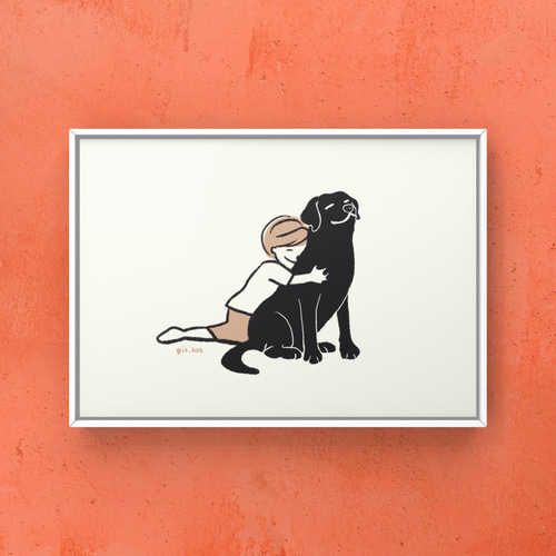 ラブラドールレトリバー【バックハグ】A4ポスター 犬 ペット イラスト