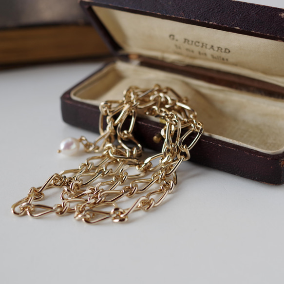 k18 黃金復古鍊和淡水珍珠長項鍊 第4張的照片