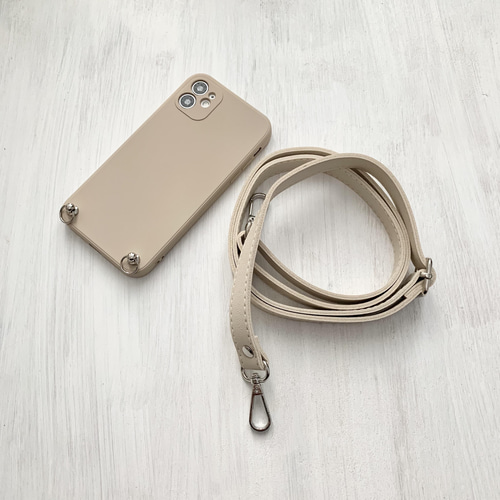CUSTY ベージュ iPhoneケース ストラップ付き アイボリー（ベージュ） ケース レザー ショルダーストラップ