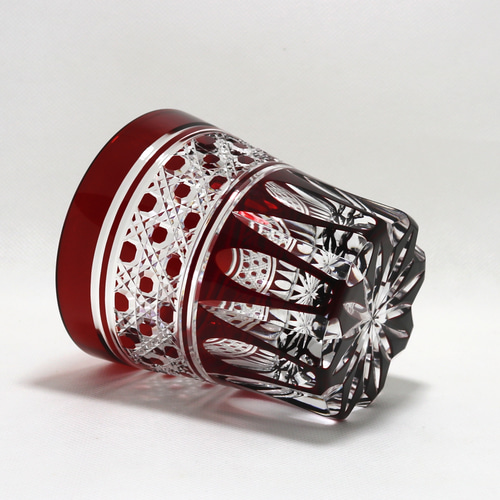 江戸切子 ロックグラス 赤 八角籠目 木箱入り グラス 江戸切子専門店