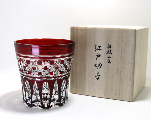 江戸切子　タンブラー　八角籠目　セット（瑠璃、赤） ca08b4911be8ba87c3831207ab8072