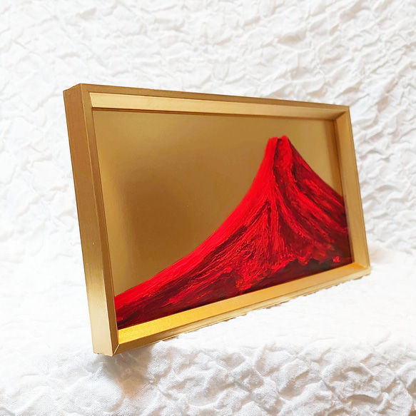 油絵 ミニ長方形 絵画 【赤富士】 2枚目の画像
