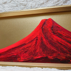 油絵 ミニ長方形 絵画 【赤富士】 1枚目の画像