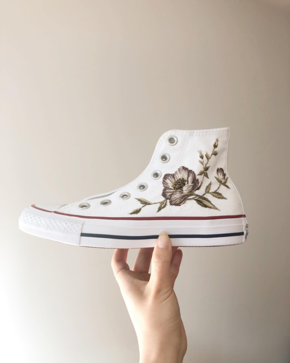 コンバース converse 刺繍 シューズ 25cm 刺繍入りコンバース/コンバース ハイトップ 菊、タンポポ、蝶