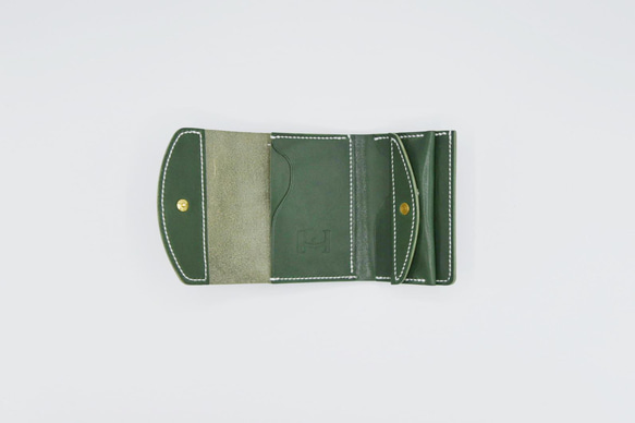 シンプルな3つ折り財布（栃木レザー、緑色） 2枚目の画像