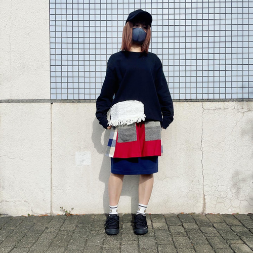 maringリメイク］レイヤードスカート レッド×チェック R-SK3-1 タイト  