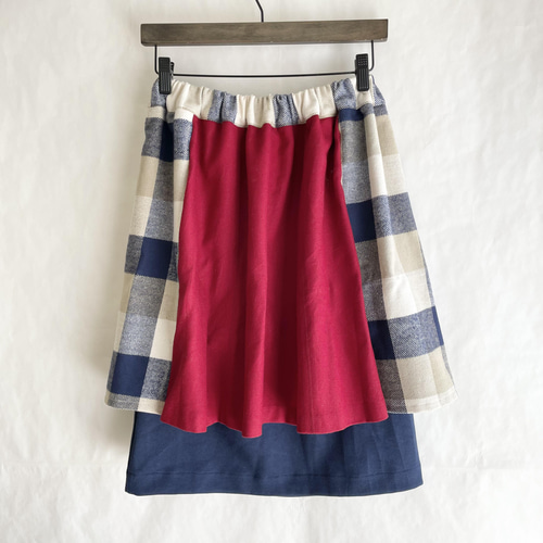 maringリメイク］レイヤードスカート レッド×チェック R-SK3-1 タイト  