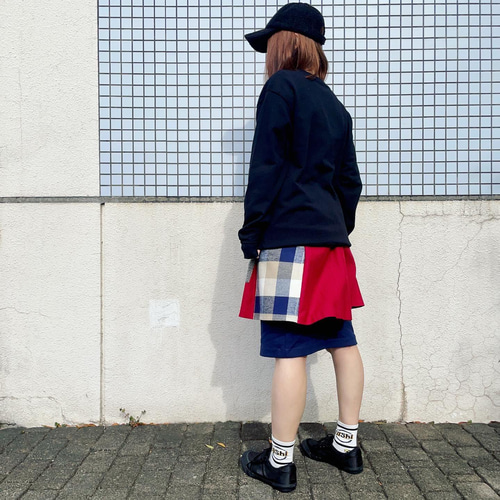 maringリメイク］レイヤードスカート レッド×チェック R-SK3-1 タイト  