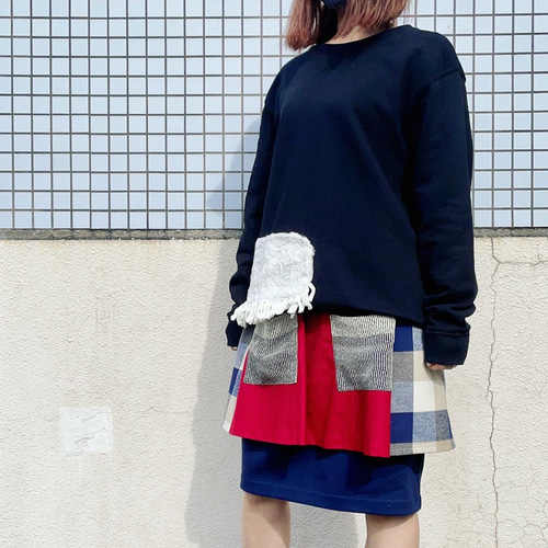 maringリメイク］レイヤードスカート レッド×チェック R-SK3-1 タイト  