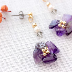 淡水珍珠紫水晶花朵耳環（耳環可換）金色 第3張的照片