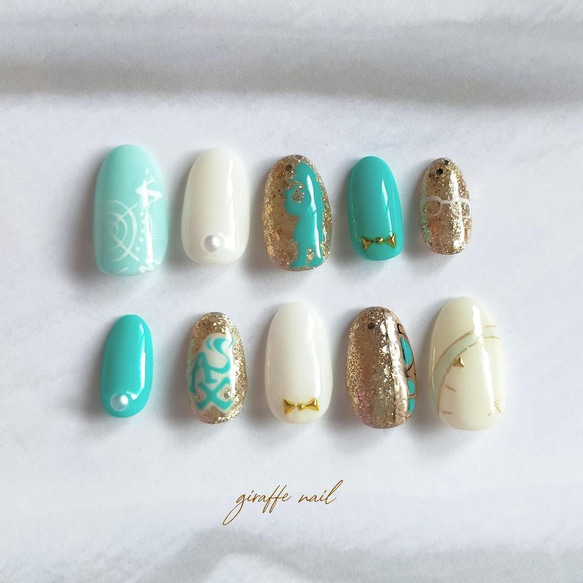 65 ネイルチップ ミントカラー ターコイズネイル オリエンタルブルー