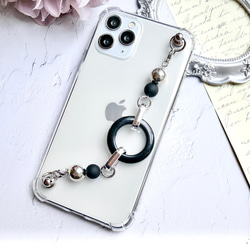 ブラックフープのキーリングハンガー　スマホケース　iPhoneケース　全機種　スマホチェーン 2枚目の画像