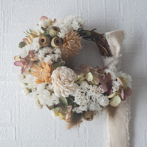 一点物】白いスターチスとミナヅキのハーフリース【Creema限定