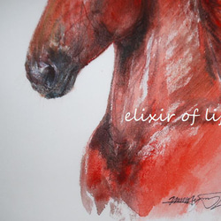 赤い馬のポートレート２０２２（墨絵、厚い和紙、２６ｃｍ×３６ｃｍ、墨、水彩） 3枚目の画像