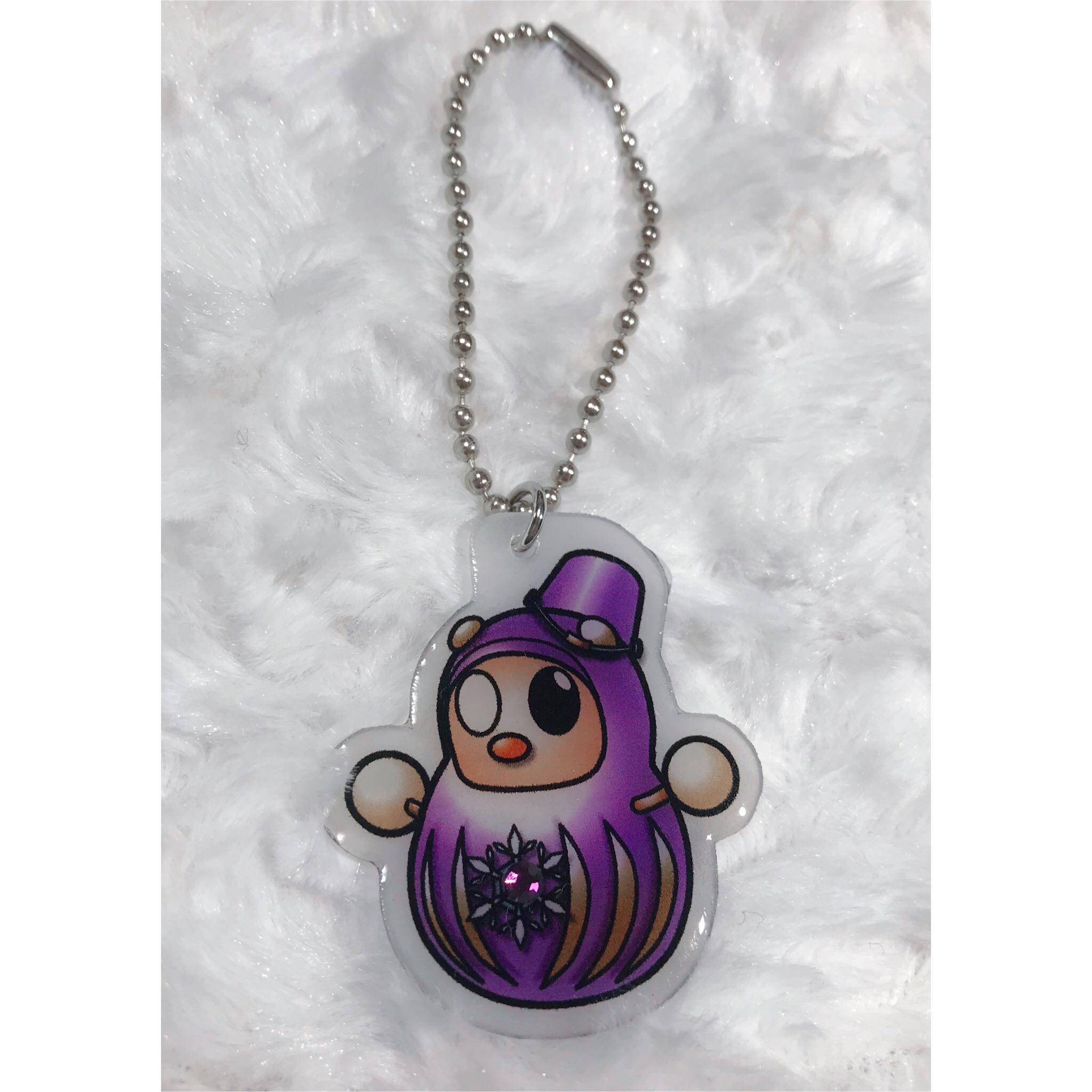 紫 合格だるま❄︎雪だるまのお守りチャーム キーホルダー