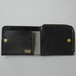 小さい財布 送料無料 栃木レザー 二つ折り財布 ギフトにぴったり L字 ミニ財布 コンパクト財布 本革 ブラック ヌメ革 6枚目の画像