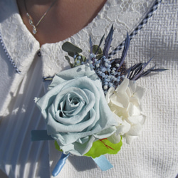 【結婚式・入学式・卒業式】プリザーブド・ドライフラワー ❀コサージュ❀　ブルー 3枚目の画像
