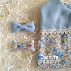 Omekashi 風格套裝花卉圖案/藍色和米色 第4張的照片