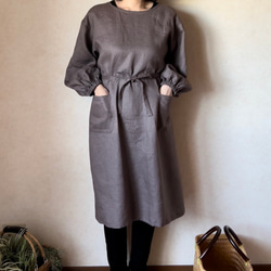 国産リネン生地　チュニック割烹着　キナリ　服作り40年の田舎町仕立屋 受注製作】おしゃれ割烹着（リネン100％） その他ファッション