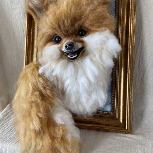 ポメラニアン 愛犬 羊毛フェルト 額 プレゼント 羊毛犬 羊毛