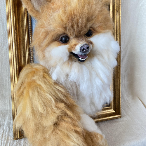ポメラニアン 愛犬 羊毛フェルト 額 プレゼント 羊毛犬 羊毛