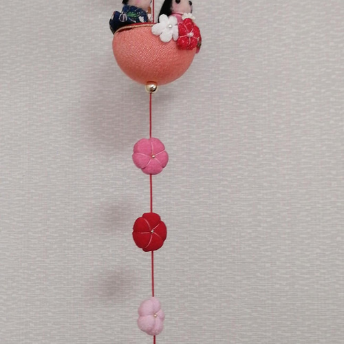 ちりめん細工&羊毛フェルトのお雛様 一本吊るし飾り ひな祭りさげもん