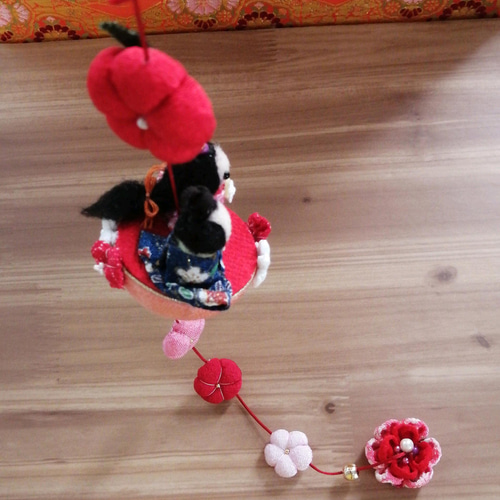 ちりめん細工&羊毛フェルトのお雛様 一本吊るし飾り ひな祭りさげもん