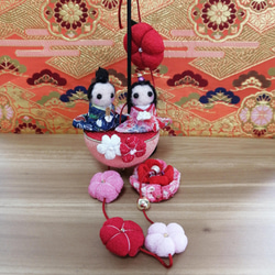 ちりめん細工&羊毛フェルトのお雛様 一本吊るし飾り ひな祭りさげもん