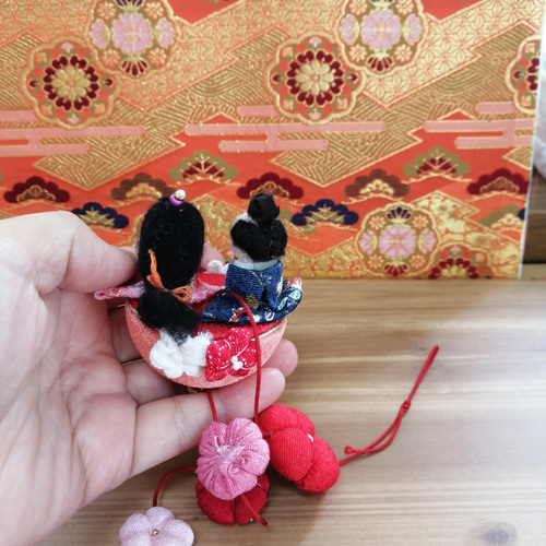 ちりめん細工&羊毛フェルトのお雛様 一本吊るし飾り ひな祭りさげもん
