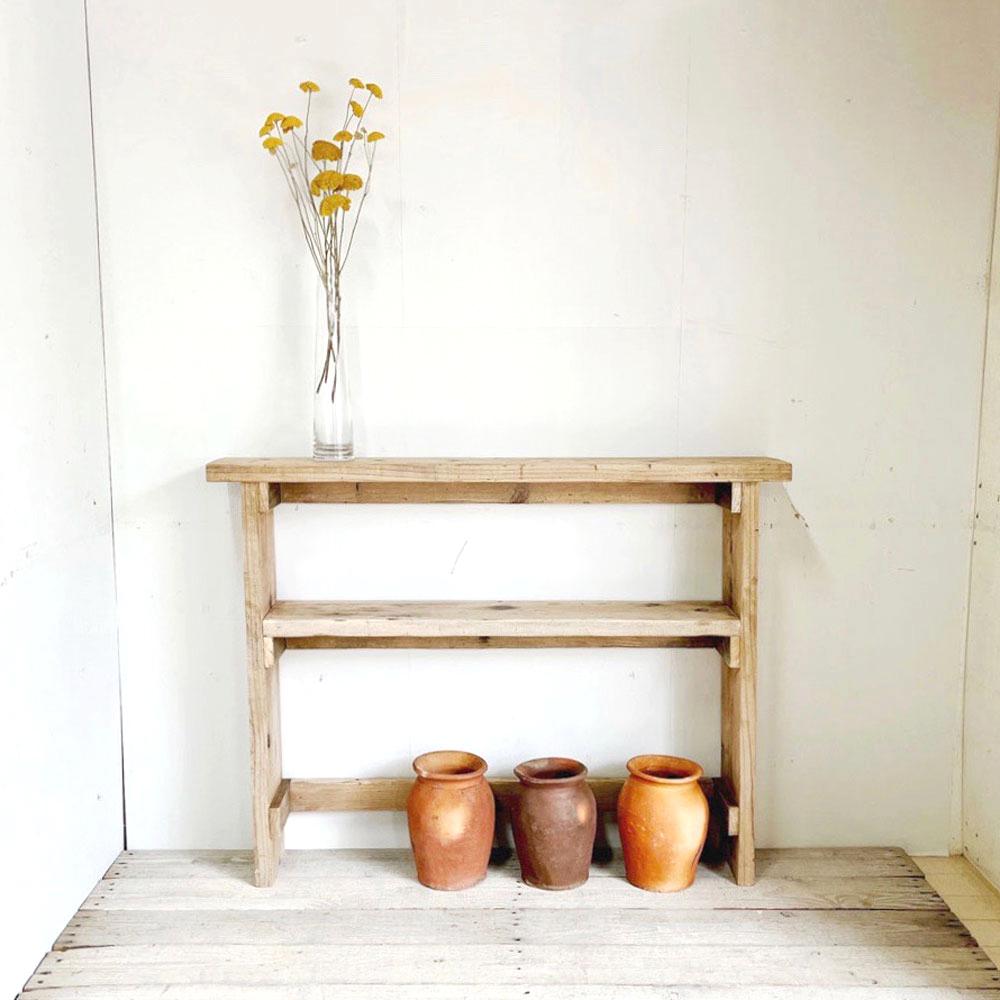 リサイクルウッド☆足場材 幅110cm 薄型コンソールテーブル 棚1段　RW0195
