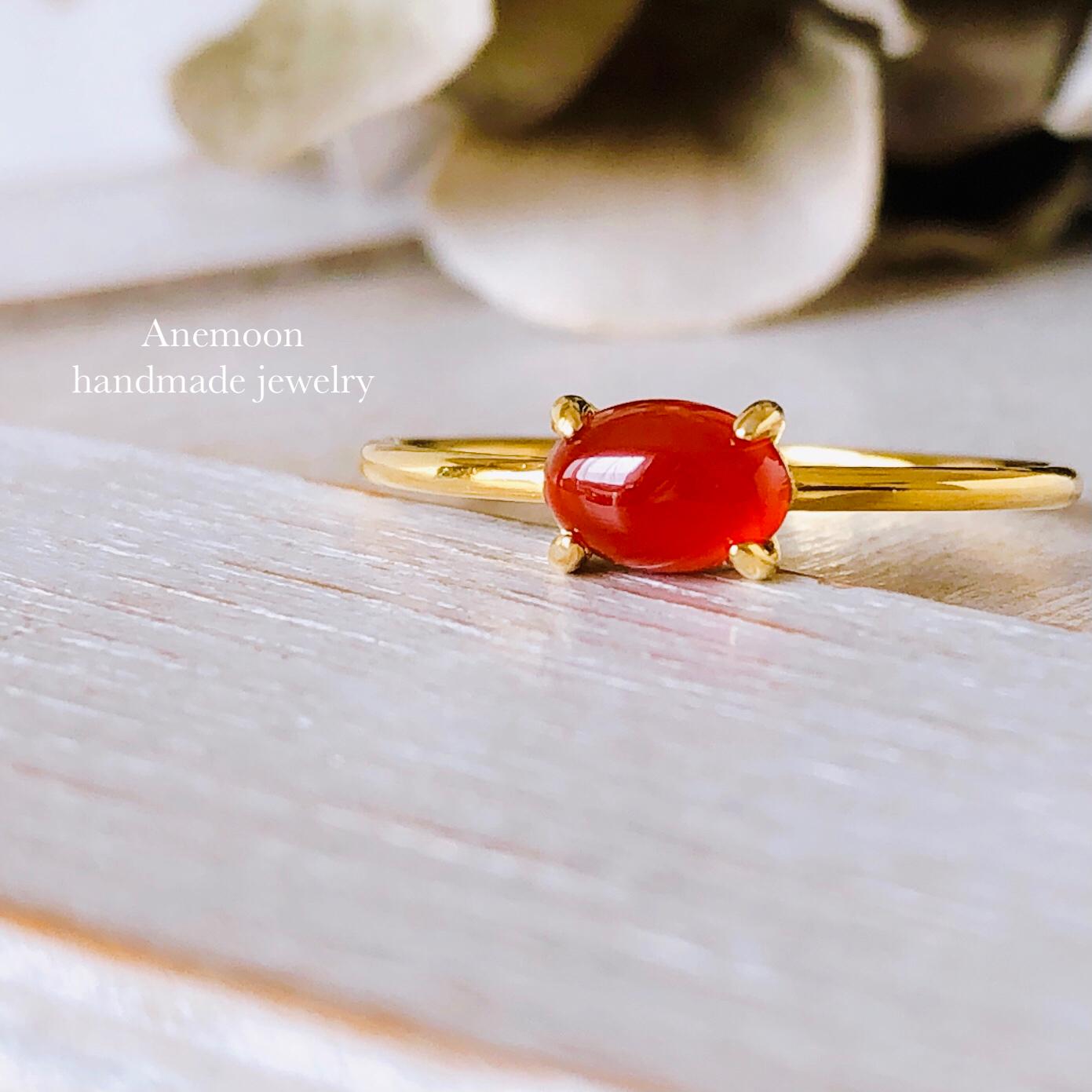 【宝石質レッドアゲートAAA silver925製18kgpリング】6×4mm 7/9/11/13/15号 指輪