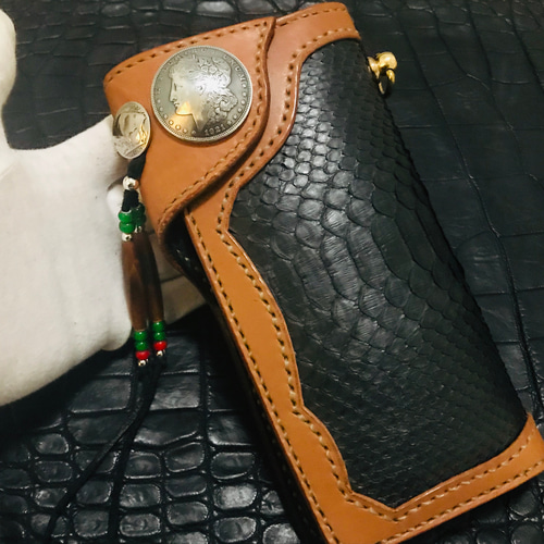 Gravy Leather ブラック パイソン×栃木レザー ライダース ロング