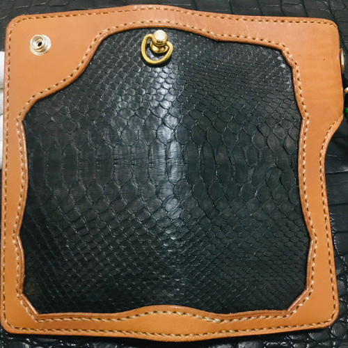 栃木レザー長財布 Gravy Leather ハンドメイド 高級ロングウォレット Gravy Leather ブラック パイソン×栃木レザー ライダース ロング