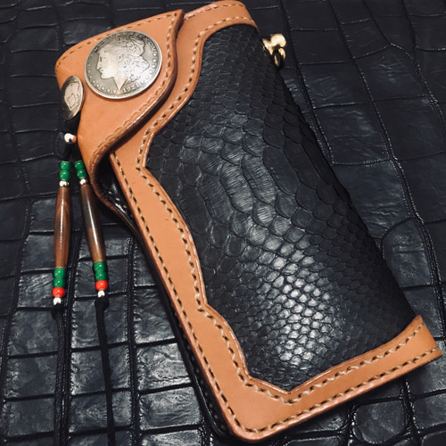 Gravy Leather ブラック パイソン×栃木レザー ライダース ロング