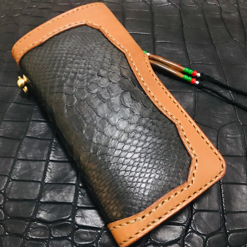 Gravy Leather ブラック パイソン×栃木レザー ライダース ロング