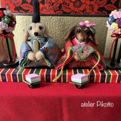 受注制作]ワン雛祭り ビションフリーゼのおひなさまセット着物(金蘭