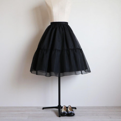 [任何人都可以擁有銳利的輪廓！ ] 歐根紗褶皺雙面裙 [Midi Length] [Black] 第7張的照片