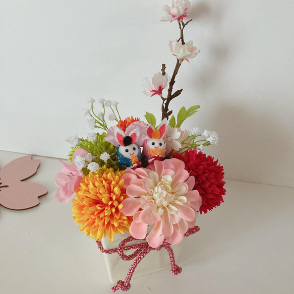 うさぎ雛が可愛いアレンジポット永く楽しめるおひなさま　3月3日 ひな祭り　桃の節句　桜 3枚目の画像