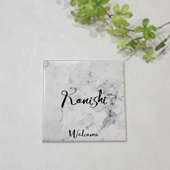 オリジナル表札【正方形】ꕥ大理石風 3枚目の画像