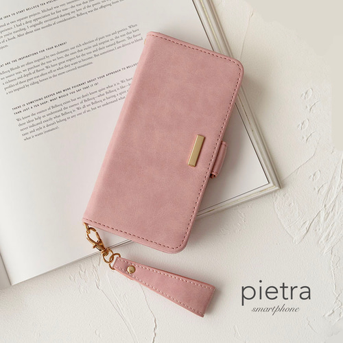 大人のきれいめ手帳型 iPhone12/12Pro ケース ローズピンク フィンガー