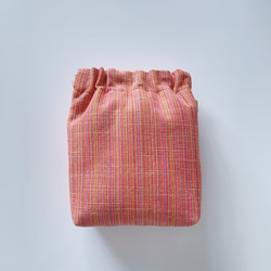 会津木綿のふかふかバネポーチ(赤縞×チェリーレッド) 1枚目の画像