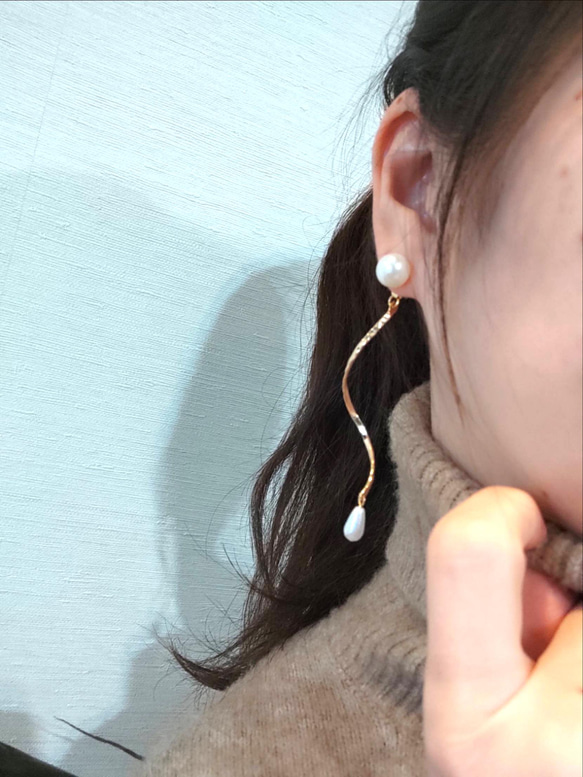 2way 揺れるしずくパールピアス♡ 2枚目の画像